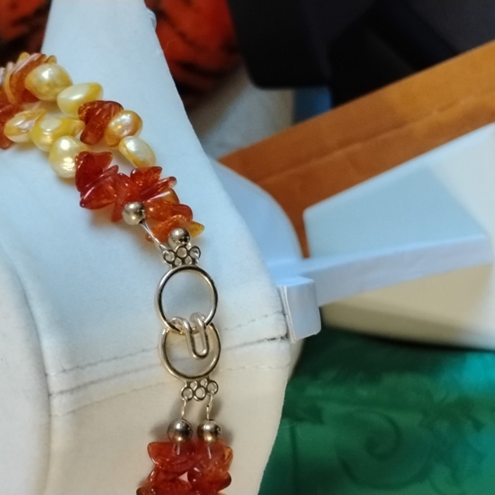 🎃Hand Crafted double strand Keshi Pearls And Amber Beaded Necklace🎃 - Picture 5 of 8